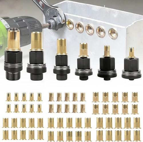 Set med 6 nitmuttrar – pressmuttrar för M3 M4 M5 M6 M8 M10, 60 stycken nitmuttrar, handverktyg nitmaskin