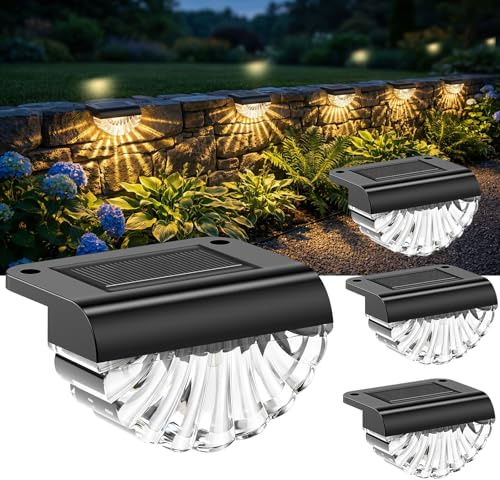 Auting Lámpara Solar Pared Exterior 4 unidades IP65 3000K Luz Cálida | Encendido automático con energía solar, perfecta para vallas, paredes y zonas exteriores decorativas