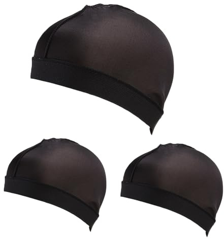 3 stycken silkeslen våglock, Wave Caps huvudduk herr satin durag elastiskt band våglock silkeslen durag skullies mössor duschmössa mjuk andningsbar unisex för att sova och duscha Svart
