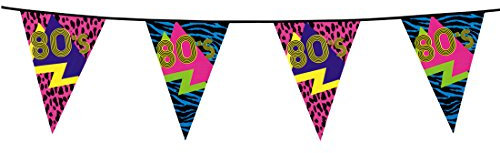 NET TOYS Guirnalda de Banderines Años 80 - 6 m | Festón de Banderolas Años Ochenta | Accesorio Fiesta Temática Colorida | Ornamentación Fiesta Retro