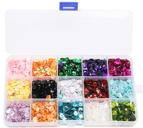 Soleebee 15 Farben Lose Craft Pailletten Großschale Pailletten für DIY Kunsthandwerk Making Hochzeitsdekoration, 6mm schillernden Flitter, 150 Gramm