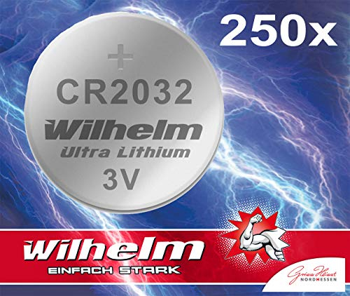 250 x Knopfzelle CR2032 Wilhelm Batterie Lithium 3V CR 2032 Industrieware
