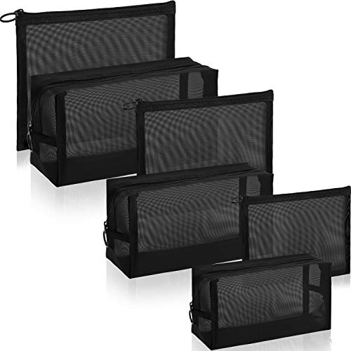 Boao 6 Pieces Mesh Makeup Bags Mesh Cosmetic Bag Portable Travel Organizing Zipper Pouch Toiletries Makeup Pouches for Home Office Travel Accessories(Black)