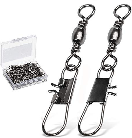 9Tong Fishing Tackle Barrel Swivel Snap High Strength Snap Swivel Saltwater Stainless Steel Fishing Barrel Snaps Interlock Snaps Freshwater Leader Lure Connnector Accessories 50pcs 39lbs