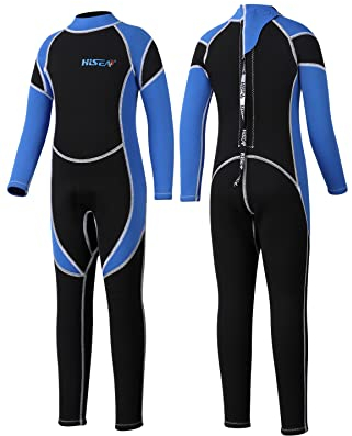 Yikayin Neoprenanzug Kinder Lang, 2.5mm Neoprenanzug Jungen Mädchen Rücken-Reißverschluss, Neopren Kinder Thermo zum Schwimmen, Tauchen, Schnorcheln, Surfen, SUP - Blau XL