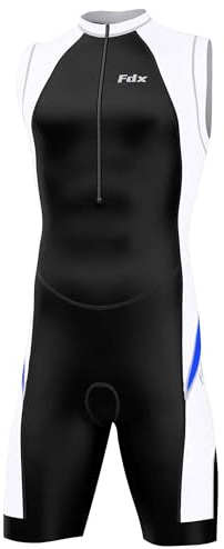 FDX Men's Tri Suit Padded Compression Short Sleeve Race Suit Blue M