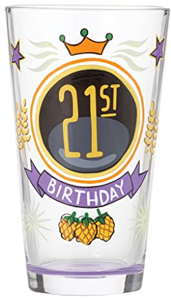 Enesco Designs by Lolita Verre à bière artisanal peint à la main pour 21e anniversaire Multicolore 473 ml