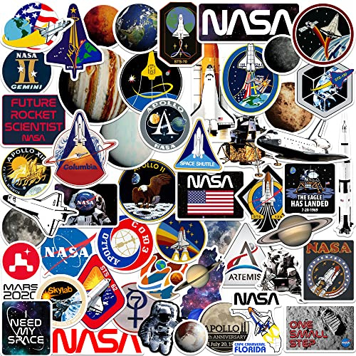 NASA Missions 50ct Vinyl Large Deluxe Stickers Variety Pack – Laptop, Water Bottle, Scrapbooking, Tablet, Indoor/Outdoor – Set of 50