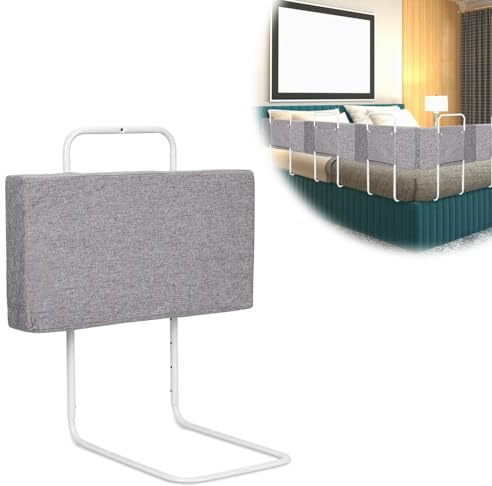 Tubiaz Griglia di protezione per letto da 60 cm, regolabile in altezza con 5 fori, per bambini, protezione contro le cadute dei bambini, per culla (60 cm, lino grigio)