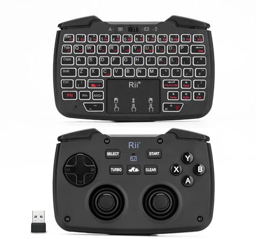 Rii RK707 Mini Keyboard and Mouse Combo with Trackpad, Media Keyboard Mouse with Game Controller, 62-Key Rechargeable Backlit Turbo Vibration for PC/Raspberry pi2/Android TV Google/TV