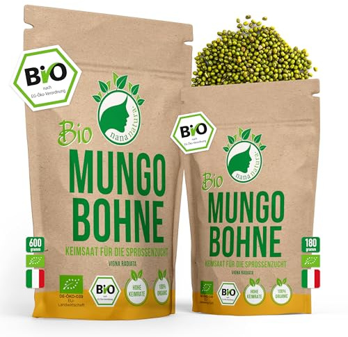 NanaNatura's Semi da Germogliare Bio | per la Coltivazione di Germogli | con un tasso di germinazione superiore | Microgreens (Fagioli Mungo Bio, 180g)