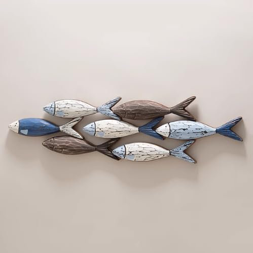 HJDSUDU Decorazione Parete con Pesce in Legno Massello, Grande Decorazione Parete con Pesce dell'Oceano Costiero, Scultura Parete, Decorazione Parete in Legno Scuola Pesci, Spiaggia/24.2 * 6.5inch