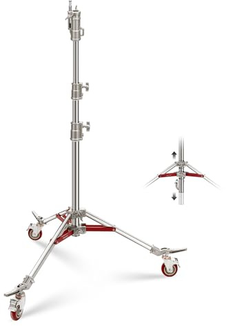 NEEWER ST240SS - Soporte de luz de Acero Inoxidable Resistente con Ruedas, Receptor Junior de 1-1/8 Pulgadas, Perno de bebé de 5/8 Pulgadas, Carga máxima de 75 Libras, Soporte de Ruedas Junior de 7.9