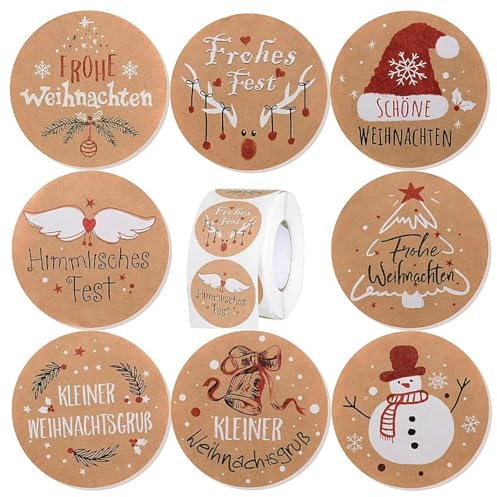 Lafo 500 Stück Aufkleber Weihnachten, 3.5cm Rund Selbstklebend Etiketten, Geschenketiketten Sticker Rolle Deko, für Geschenkverpackung, Weihnachtsdekoration usw (A)