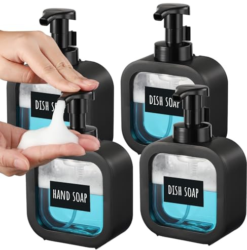 Segbeauty Pousse Mousse Distributeur, 4 Pièce 300ml Distributeur Savon Mousse Noir, Flacon Pompe Vide en Plastique, Deco Salle de Bain