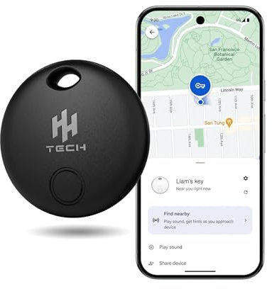 HH-Tech Bluetooth Smart Tag (Black Pack-1) For Android Devices Compatible with Google Find Hub, Smart Tracker, Item Finder, Easily Track Your Wallet, Bag, Suitcase, luggage and More (Android ONLY)