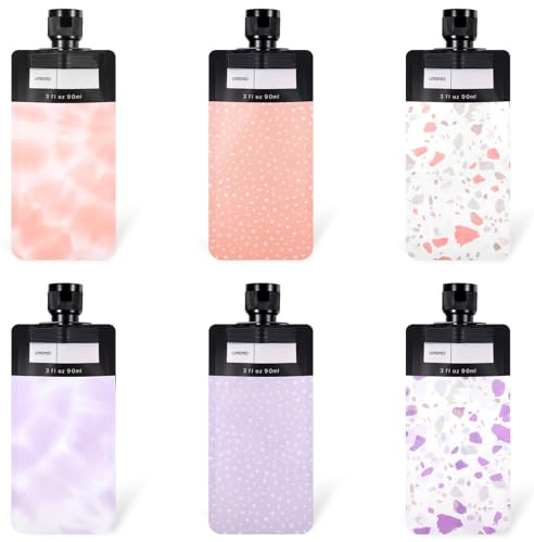 Travel Bottles for Filling Set of 6 90 ml Leak-Proof Travel Bottle, Refillable Empty Squeeze Bags, Travel Gadgets Easy Refillable for Liquid Make-Up, Shower Gel
