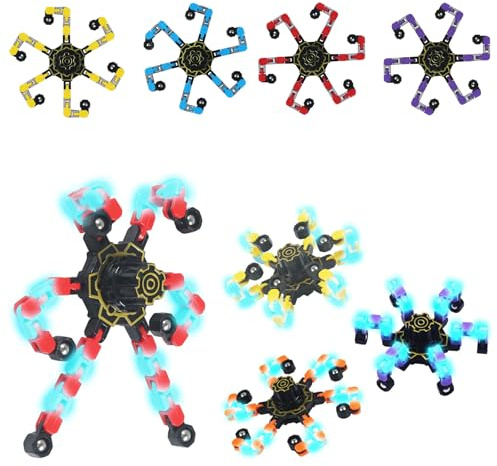 8 Pièces Hand Spinner Fidget Toy DIY Déformable Fidget Spinner Lumineux Jouets Sensoriels Amusant Jouet De Robot à Chaîne Transformable pour Célébrer Les Vacances, Les Fêtes, Les Cadeaux De Noël
