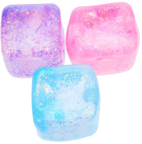 BESPORTBLE 3pcs Squeeze Cube Toys for Boys and Girls Sensory Stress Relief Toy Realistic Ice Cube Shapes in Sakura Pink, Starry Purple, and Cracked Ice Blue for Anxiety Reduction and Hand