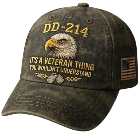 DD-214 Army Veteran Hat, Embroidered Patriotic Baseball Cap, Patriotic Veteran Day Gifts for Retired Soldiers (Green)