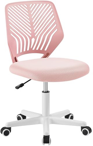 Yaheetech Kontorsstol skrivbordsstol utan armstöd, snurrstol med ryggstöd arbetsstol höjdjusterbar 136 kg, kan belastas 50 x 55 x 79–92 cm rosa