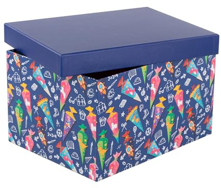 Idena 31918 - Scatola Regalo con Coperchio, Dimensioni 31 x 24 x 18 cm, Scatola Regalo con Motivo a Cono colorato per l'inizio della Scuola