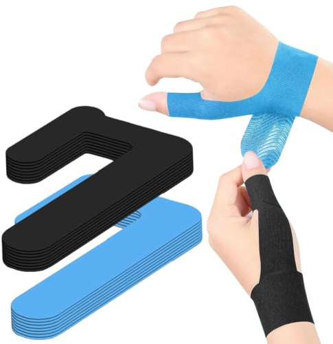 YuLiMirich Kinesiotejp förskuren, fingertejp för att skydda fingrar och senor, 20-pack tumsadelfogar, bandage sjukgymnastik fingerband, vänster hand, blå och svart