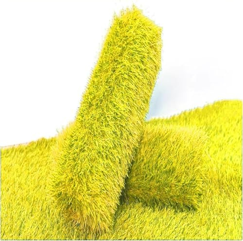 Tapete de césped artificial para césped de jardín, césped amarillo con agujeros de drenaje, altura del pelo de 1.2 pulgadas, suelo exterior de 59 x 106 pulgadas