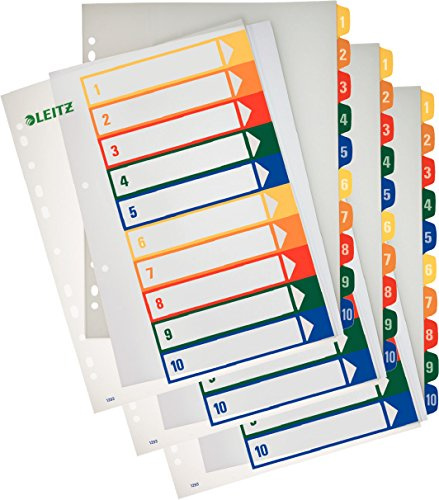 3er Pack Leitz 12930000 PC-beschriftbares Register (Polypropylen, 1-10, A4) mehrfarbig