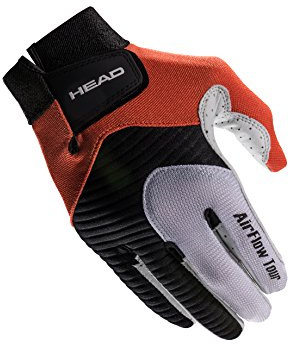 HEAD Leather Racquetball Glove - Airflow Tour Breathable Glove for Right & Left Hand - Black/Orange/White, Right - Large