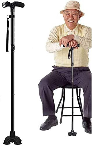 Bastone Pieghevole Da Passeggio Con Led 85/92cm Impugnatura Ergonomica Base Snodabile Antishock