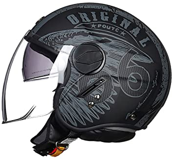 LIONCIANO Motorradhelm, ECE 22.06-zertifizierter halboffener Helm, offener Helm, Moto und Roller, Damen, Erwachsene, Anti-Kratz-Visier(Ailes De La Liberté Noir Mat,XXL=63cm)