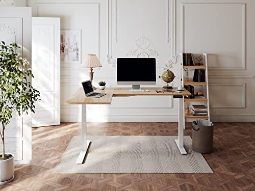FLEXISPOT E1L Dual Motor L-Shaped Electric Standing Desk, 63x40/71x48 Inches, Adjustable Home Office Corner Desk with Splice Board (White Frame + Maple Top, 180x120cm)