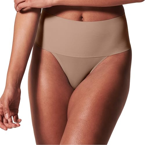 SPANXsupersmooth Undie-tectable Thong - Comfortable Core Control - Invisible Shapewear - Women No Show Thong Underwear - Cafe Au Lait - Small