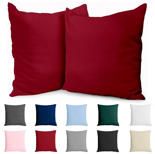 Kissenbezug 50x50 Baumwolle Renforcé (2er-Set) - Burgunderrot - Dicht gewebt mit 57 Fäden/cm² - Kissenhülle 50x50 cm - Oeko Tex Zertifiziert - Dreamzie