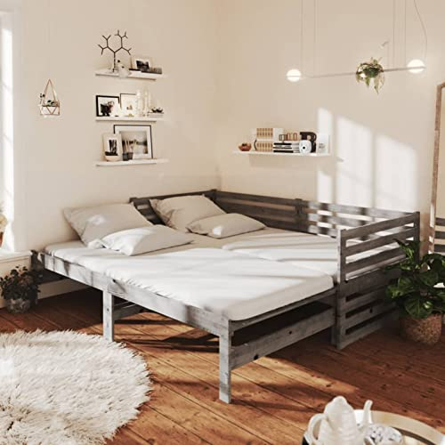Keketa Tagesbett Ausziehbar Sofabett Schlafsofa Tagesbettgestell Tagesbett Bettsofa Bettgestell Gästebett für Schlafzimmer, Tagesbett, Wohnzimmer Grau Kiefer Massivholz 2X(90x200) cm