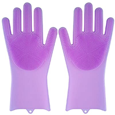 Cusstally Guantes for Lavar Platos, Gel de sílice mágico Cepillo for Lavar Platos Esponja for Lavar Platos Guantes de Goma for Fregar Cocina Guantes para Lavar Platos (Color : Purple)
