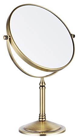 Nicesail Schminkspiegel Stehend Vergrößerungsspiegel 5 Fach Goldener Tischspiegel Messing 360° Schwenkbar Doppelseitiger Spiege,Durchmesser 20cm