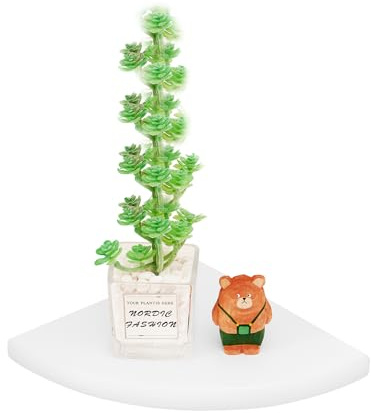 TREOAKWIS Hörnhylla vit hängande, 35 cm ek massivt trä hörnhylla vägghylla hängande trä, liten svävande hörnvägg hylla för växter sovrum vardagsrum kök