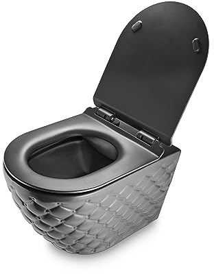 RD Luxury Hänge-WC/Wand-WC spülrandlos grau matt – Keramik-Toilette mit Softclose-Deckel, Schallschutz und Komplettset – leicht zu reinigen und DIN-konform