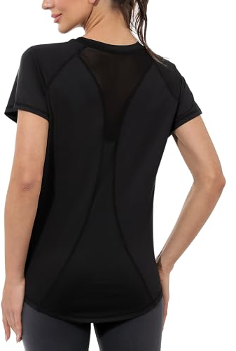 Gyabnw Women's Sports T-Shirt Gym Yoga Workout Tops for Women Crew Neck Running Fitness Athletic Short Sleeves Tee Black