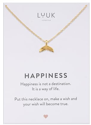 LUUK LIFESTYLE Moderne Halskette mit Fisch I Flossen Anhänger, Geschenkidee für Sie, minimalistisches Design, wasserfester Schmuck, Gold