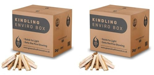 Green Olive Firewood FKNEB2 Kindling Wood Sticks, Dry and Ready to use in open fires, wood burning stoves, log burners and pizza ovens (Pack of 2)