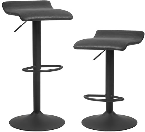 Finnhomy Bar Stools Set of 2 Counter Height, Swivel Barstools with Footrest and Backless, Height Adjustable Rustic Bar stools for Kitchen, Vintage Leather, Retro Black
