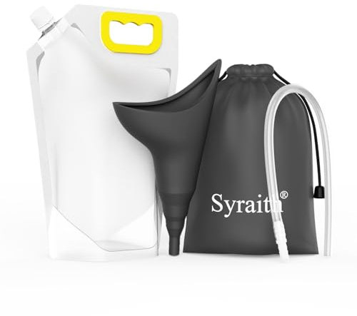 Syraith Urinella für Frauen, Wiederverwendbare Urinella Frauen, Tragbare Urinflasche Für Frauen Zum Stehen Oder Hocken, mit Anschlussrohr und 1500ml Sammeltasche (Schwarz)