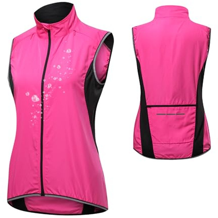 MODRYER Gilet De Cyclisme Réfléchissant pour Femme Léger Respirant sans Manches Coupe-Vent Softshell Gilet De Course Imperméable Gilet Thermique De Vélo,Pink-L