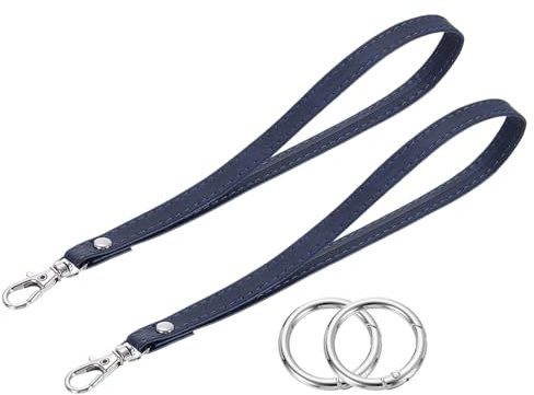 QUARKZMAN 2 Pcs Dragonne de Poignet, Dragonne en Cuir Pu pour Remplacement de Porte-Clés avec Anneau en Cercle pour Coque de Téléphone Clés Portefeuille Sac à Main, Bleu