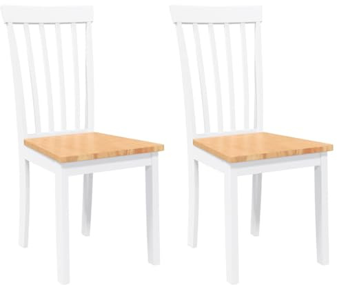 vidaXL Sillas de Comedor 2 Unidades Madera Maciza de Caucho Blanco, Silla de Comedor, Silla de Cocina, Asiento de Comedor, Silla