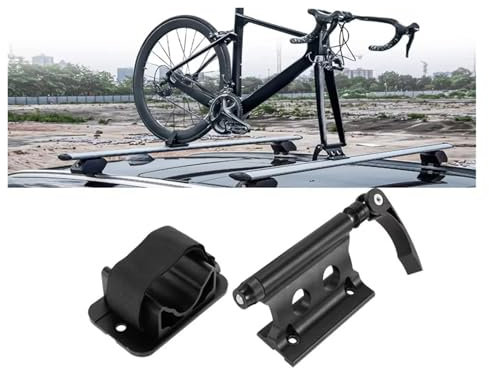 Transversales Porte-Bagage Fourche Avant Vélo Universel + Support Roue Arrière Support Fourche Aluminium Support Toit À Dégagement Rapide Rangement Vélo sur Le Toit Barres Toit Railing