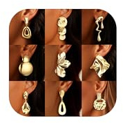 MILACOLATO 9Paires Boucle D'oreille Clip Plaqué Or pour Femmes Non Percée Pendante Grande Boucle d'oreille Feuille Géométrie de Ensemble GB